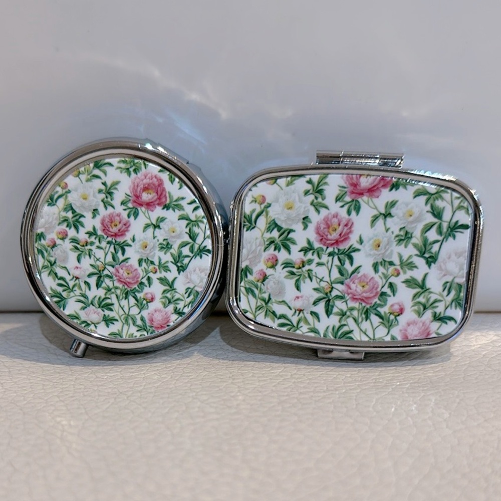 Pill /Small Jewelry Organizer Set NIB Set Of 2 With Peony Pattern Prints